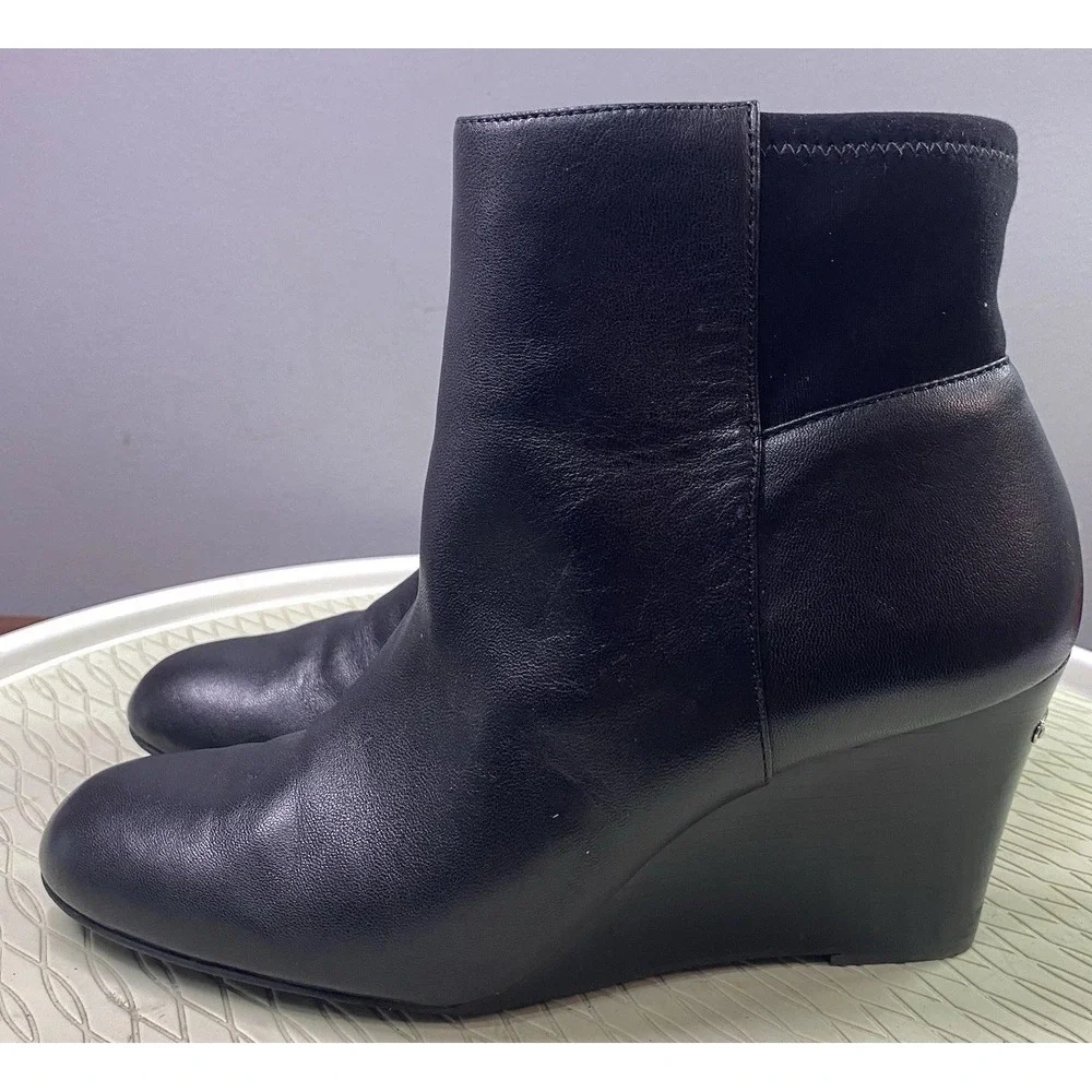 Michael Kors Bromley Women's Leather Ankle Bootie Wedges Black Boots‎ Sz. 8.5 M
